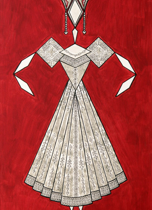 Danseuse Classica Vestito Argento Glitter Fondo Rosso Scuro rif. E3