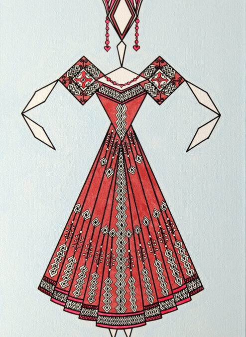 Danseuse Classica Vestito Rosa Metallico Forte con Fondo Azzurro rif. E8