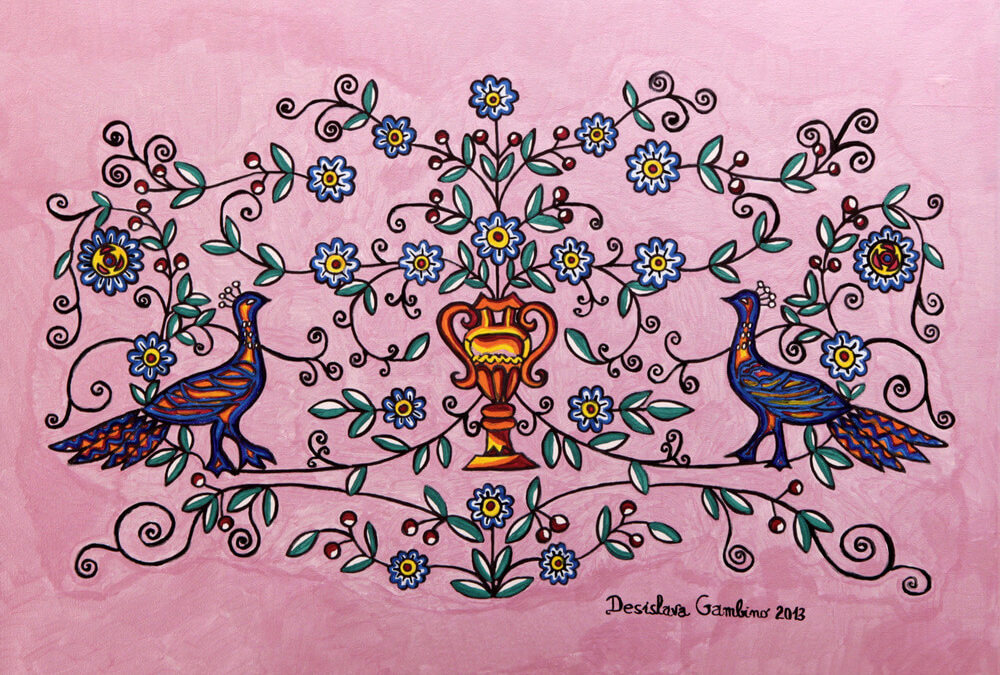 Coppia di Pavoni fondo Rosa Metal rif i7